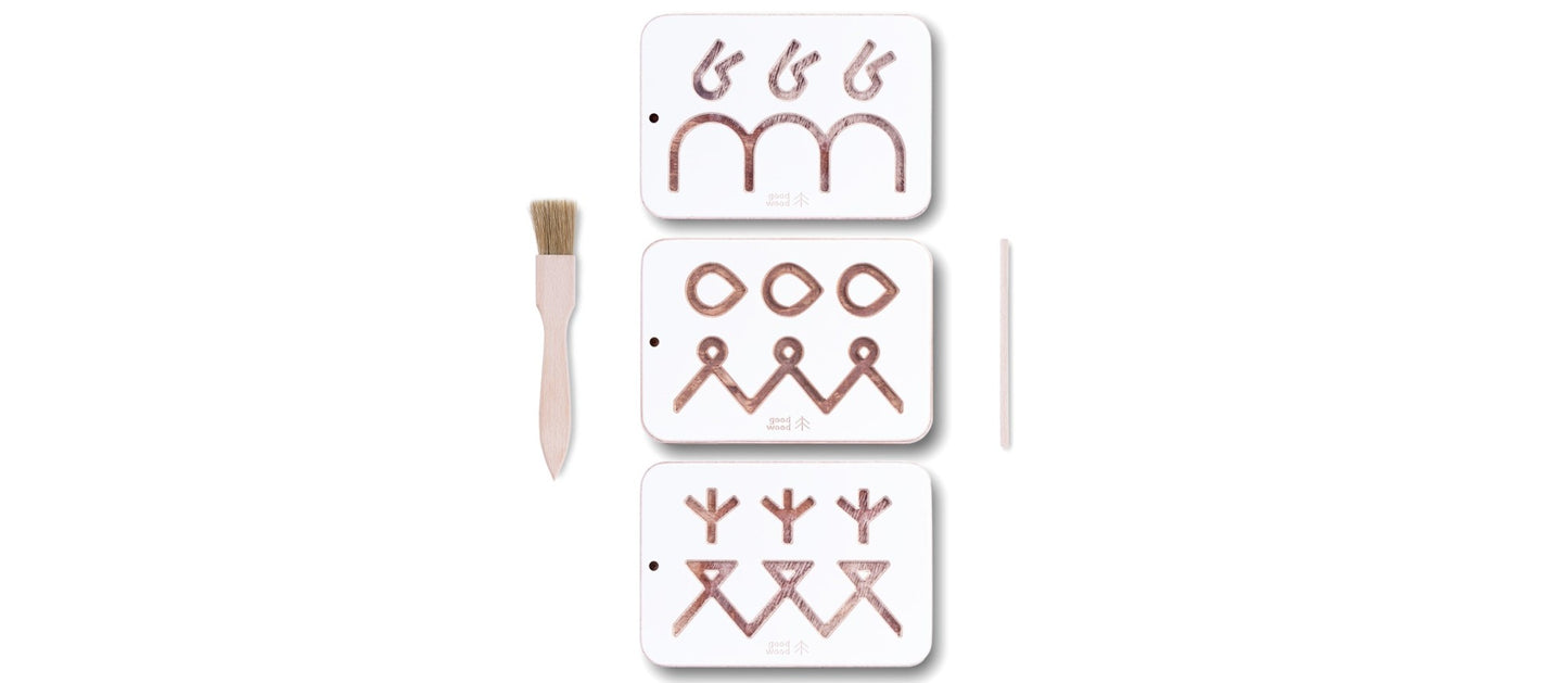 SET OF WOODEN TRACKING BOARDS- GOOD WOOD set in sie preschooler in white with brush