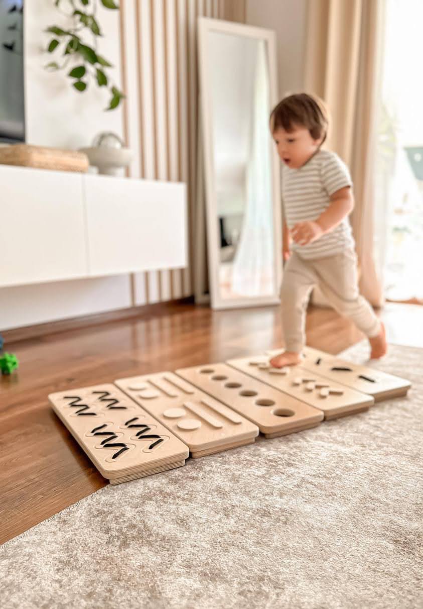 child walks through sensory path natural colutr