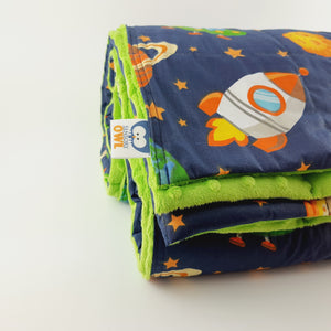galaxy and green minky weighted blanket