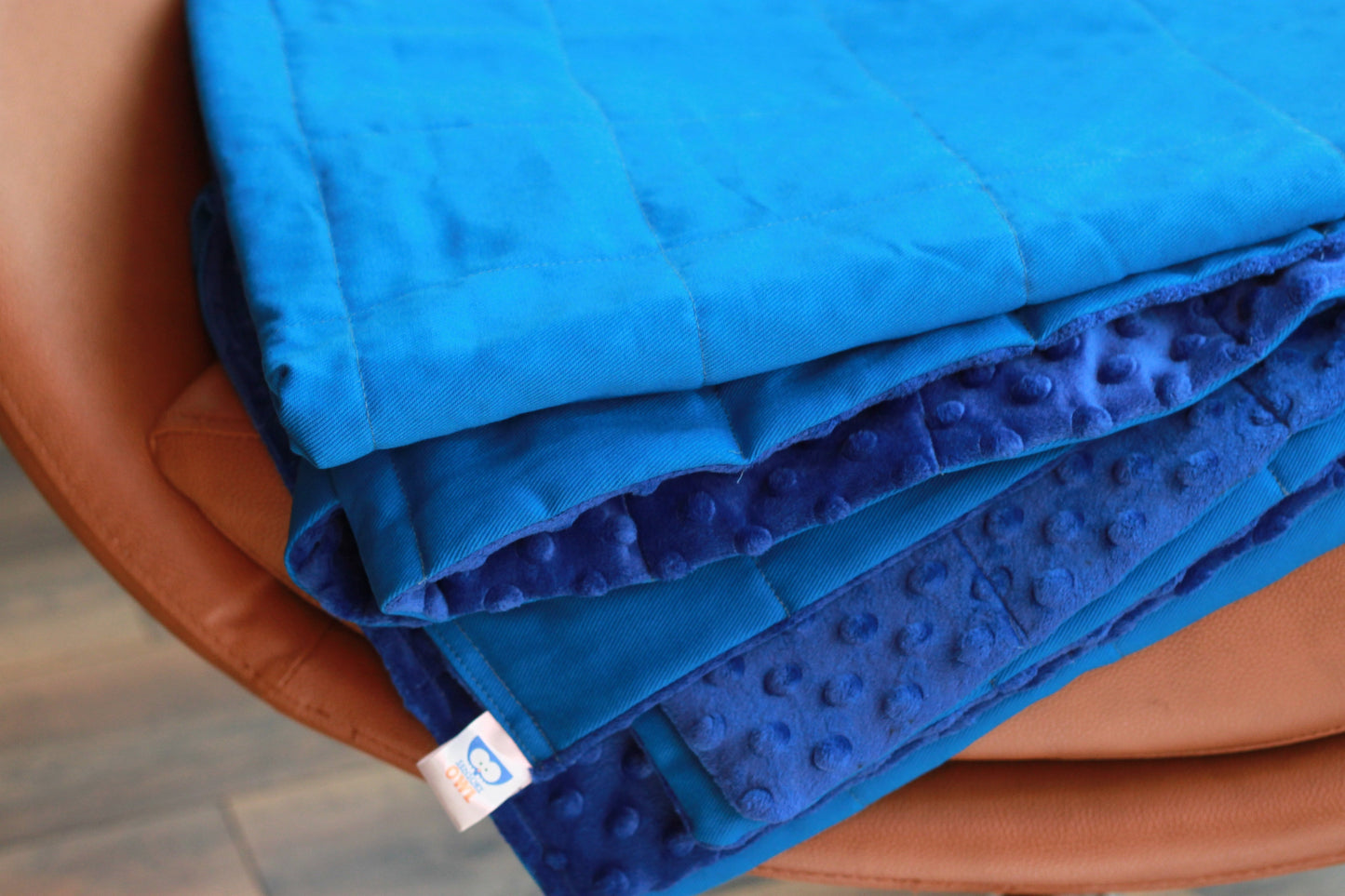 150x200cm, Blue Cotton & Cobalt Blue Plush Weighted Blanket, 12kg