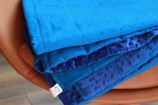 150x200cm, Blue Cotton & Cobalt Blue Plush Weighted Blanket, 12kg