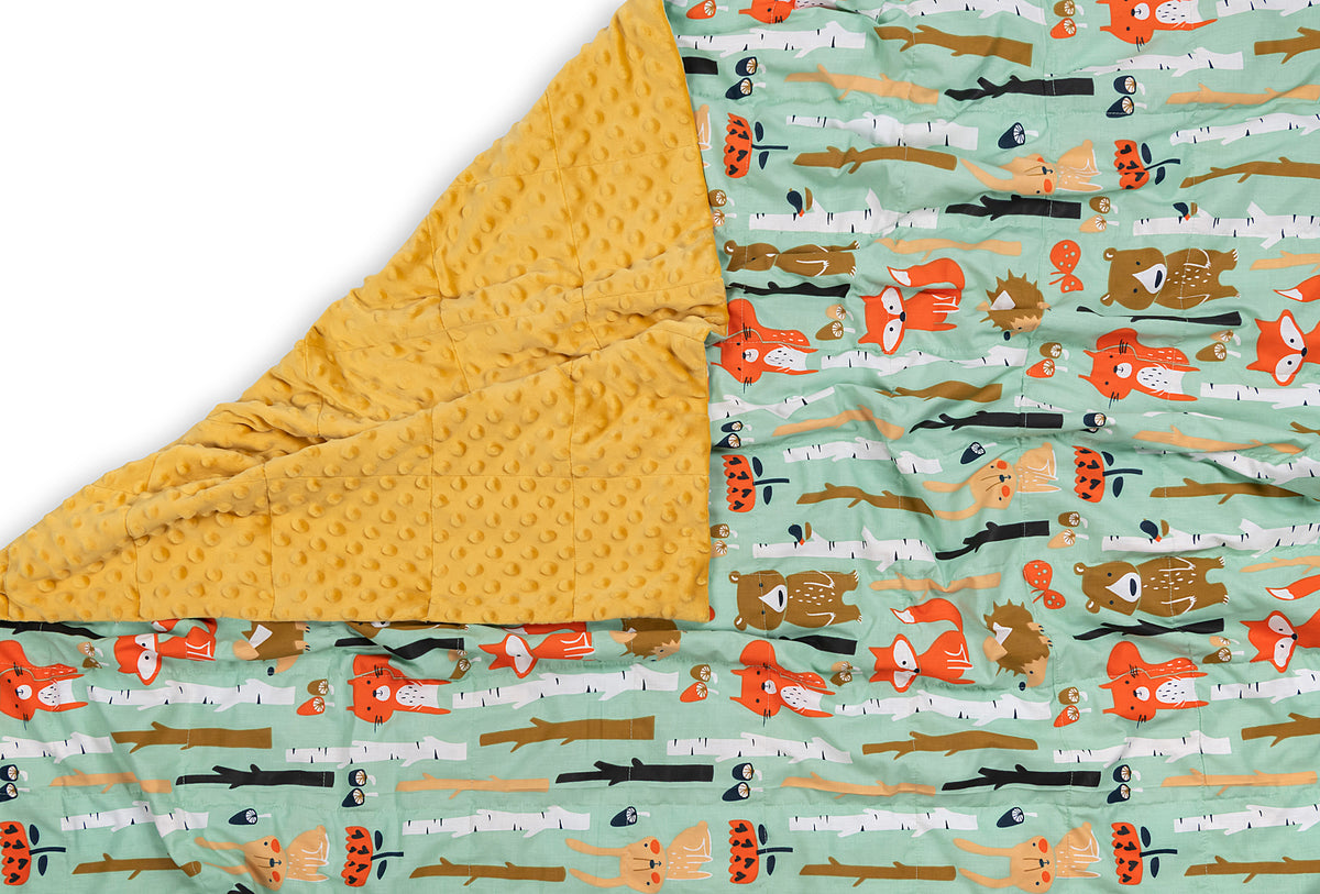 Woodland animals & Mustard plush Weighted Blanket