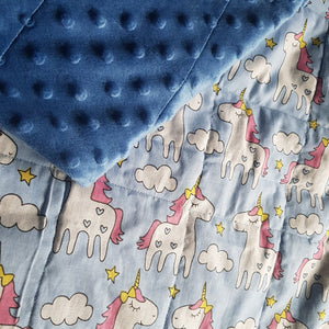 Unicorn Cotton & Blue Minky Weighted Blanket