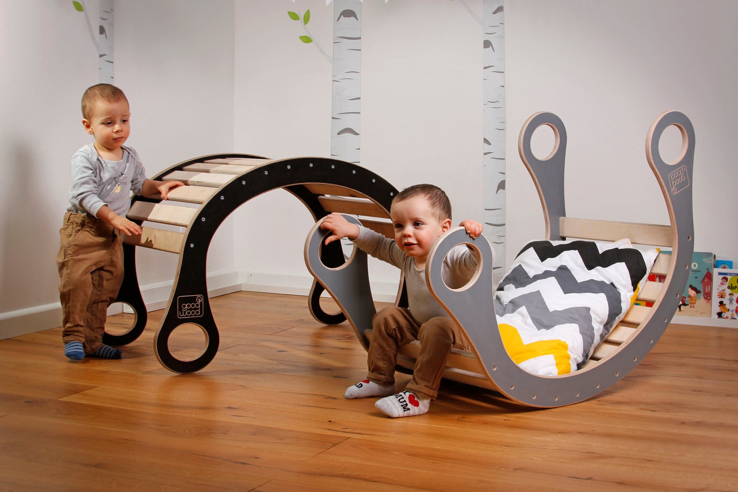 children playing with good wood rocker 