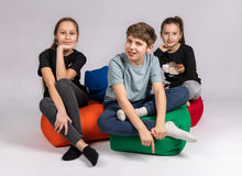 Carica l&#39;immagine nel visualizzatore di Gallery, CHILDREN SITTING ON  THE COTTON SQUARE POUFS 