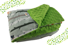 Carica l&#39;immagine nel visualizzatore di Gallery, WOODLAND ANIMALS WEIGHTED BLANKET- GREY SHADE and green minky
